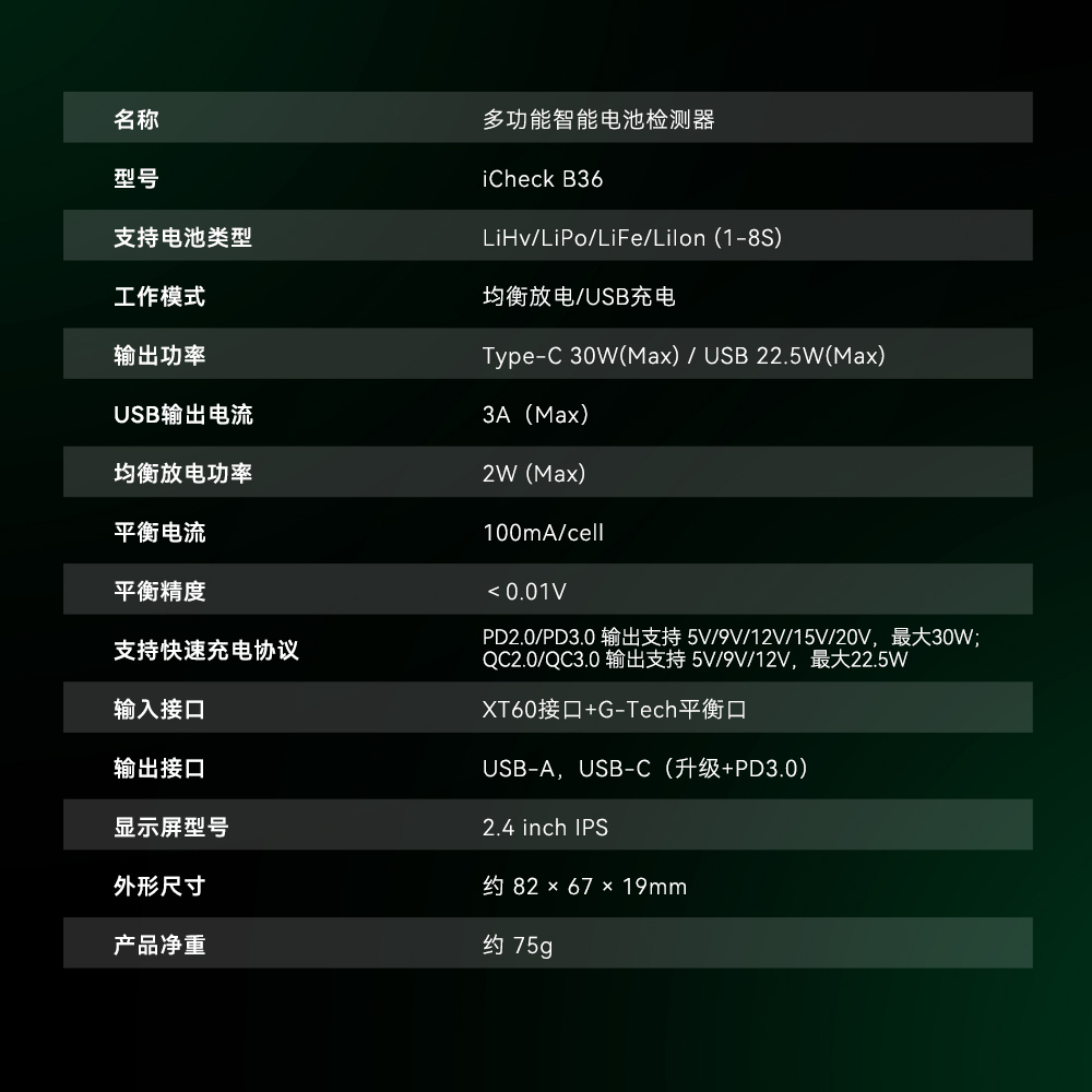格氏 ace iCheck B36 參數(shù)
